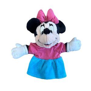Mattel Disney Minnie Mouse Hand Puppet Pretend Play Plush Toy Pink Bow Blue 9”
